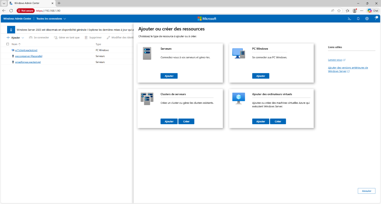 Ajout d'un serveur dans Windows Admin Center